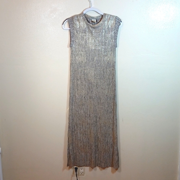 Akemi Kin Women's Sleeveless Crew Neck Metallic Knit Midi Dress Gray Gold  XXS - Picture 9 of 14